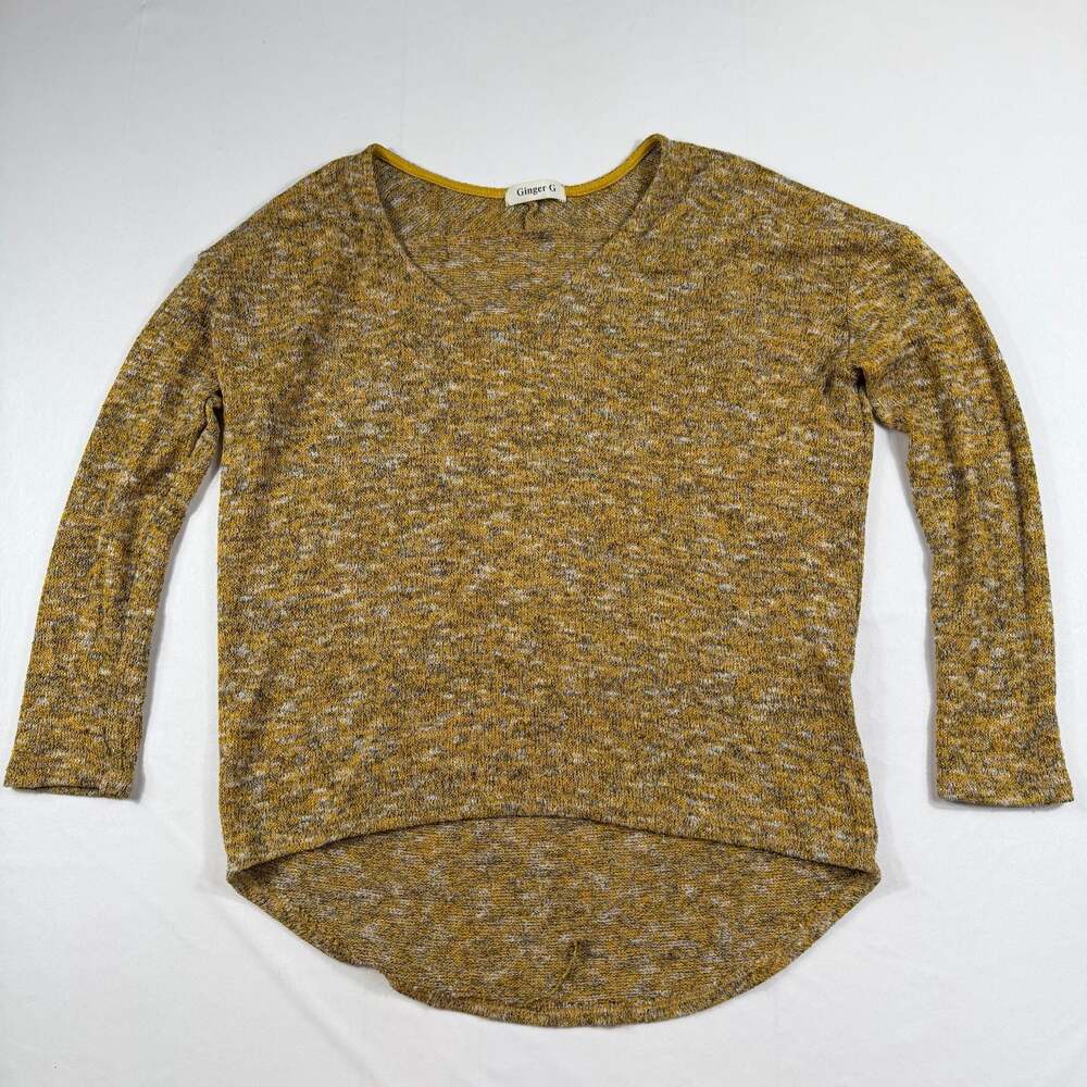 Ginger G Women's Marled Mustard Yellow Long Sleeve High-Low Pullover Sweater